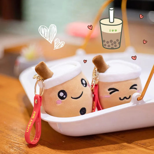 10cm Kawaii Bubble Anime tea cup keychain soft plush toy stuffed Boba Doll adorable backpack decoration best gift for girls children
