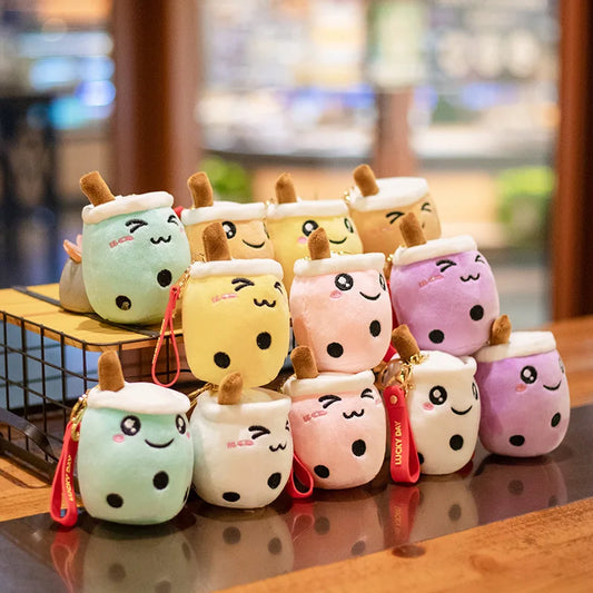 10cm Kawaii Bubble Anime tea cup keychain soft plush toy stuffed Boba Doll adorable backpack decoration best gift for girls children